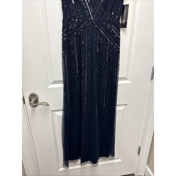 Adrianna Papell Womens Size 2 Navy Beaded V Neck Formal Gown Cocktail Dress NWT - Picture 6 of 12